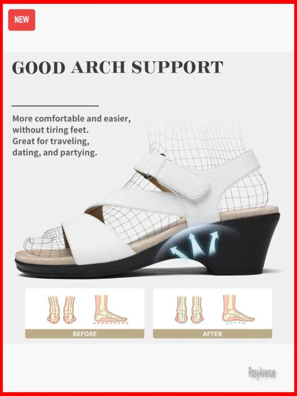 Leather Wedge Sandals with Arch Support Adjustable Strap 2-Inch Platform